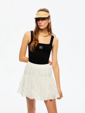 Tiered Mini Linen Skirt