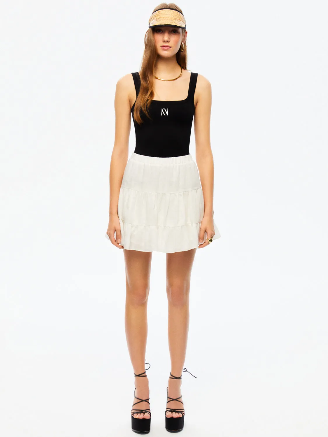 Tiered Mini Linen Skirt