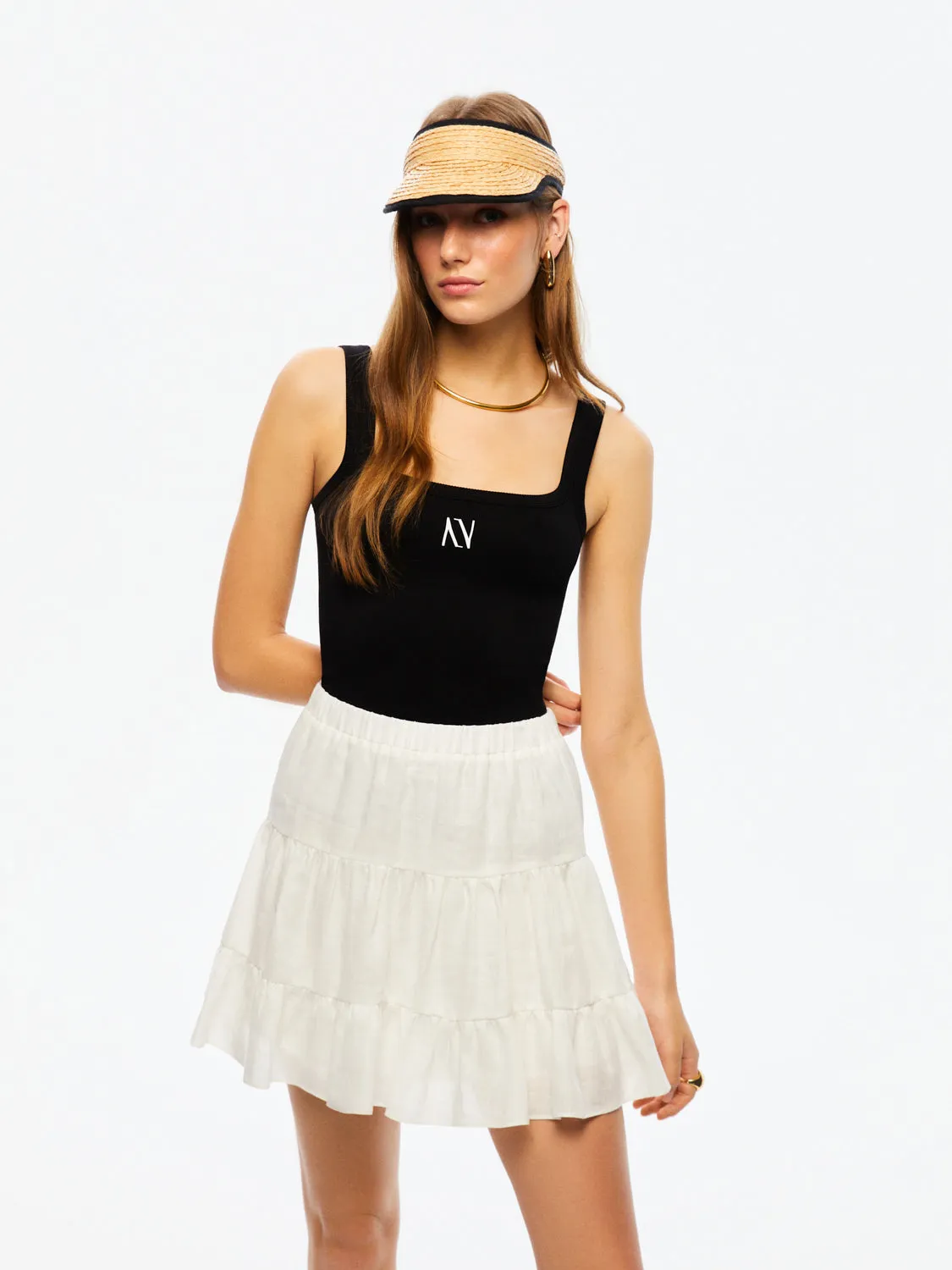 Tiered Mini Linen Skirt