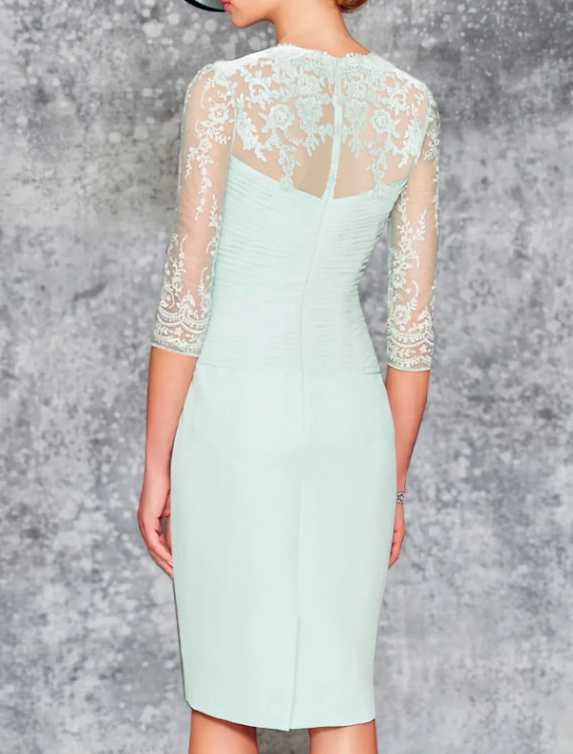 Two Piece Sheath / Column Mother of the Bride Dress Wedding Guest Church Elegant Plus Size Sweetheart Knee Length Chiffon Lace 3/4 Length Sleeve Wrap Included Jacket Dresses with Pleats Embroidery
