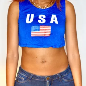 USA Blue Loose Boxy Crop Tank Top / Made in USA