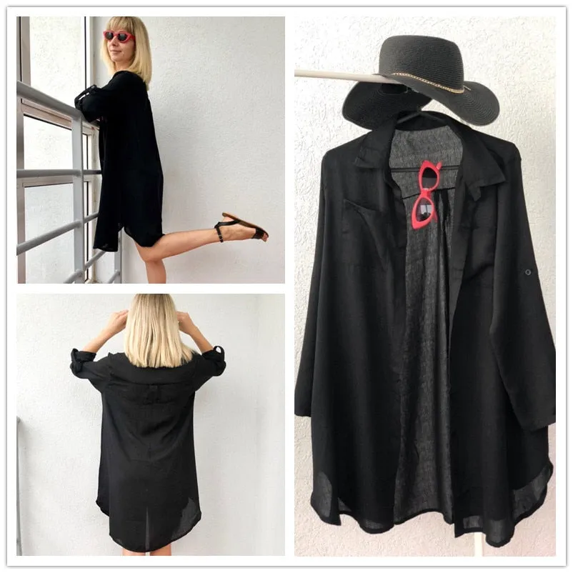 VenusFox New Beach Cover up robe Plage Pocket Swimsuit Cover up Sarong Beach Shirt Tops Bathing Suit Women Beachwear Pareo Tunic #Q469