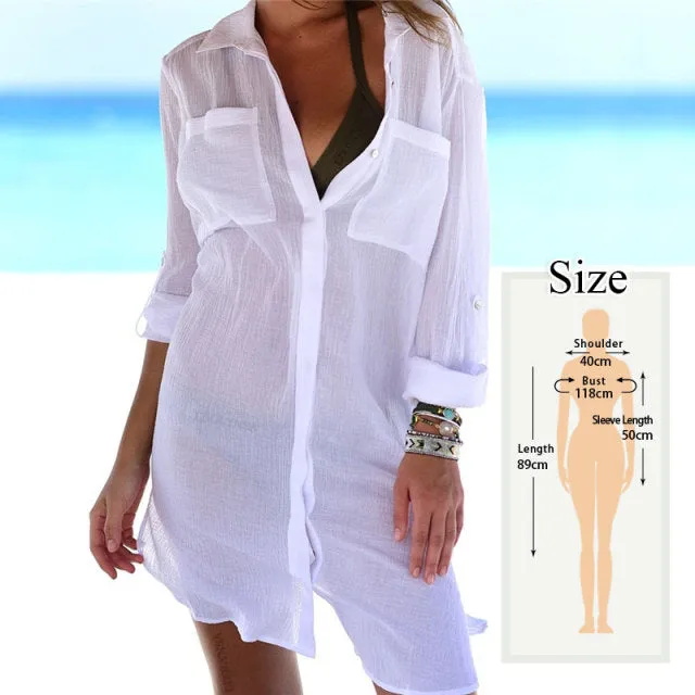 VenusFox New Beach Cover up robe Plage Pocket Swimsuit Cover up Sarong Beach Shirt Tops Bathing Suit Women Beachwear Pareo Tunic #Q469