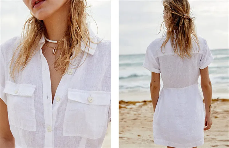 VenusFox New Beach Cover up robe Plage Pocket Swimsuit Cover up Sarong Beach Shirt Tops Bathing Suit Women Beachwear Pareo Tunic #Q469