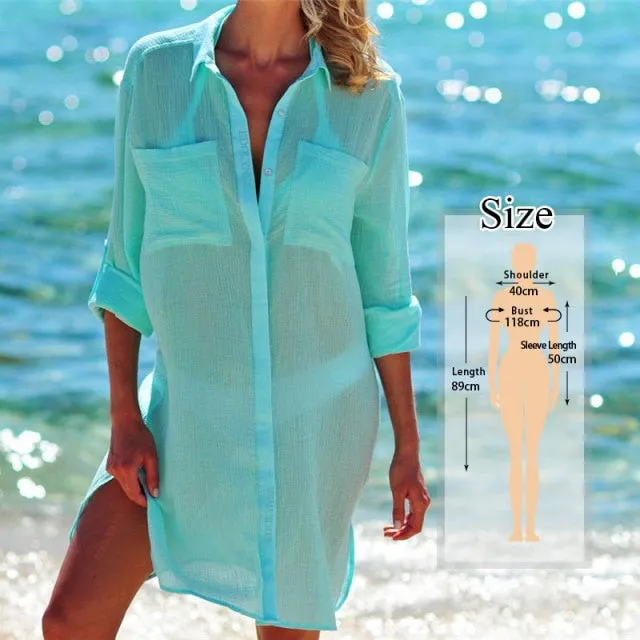 VenusFox New Beach Cover up robe Plage Pocket Swimsuit Cover up Sarong Beach Shirt Tops Bathing Suit Women Beachwear Pareo Tunic #Q469