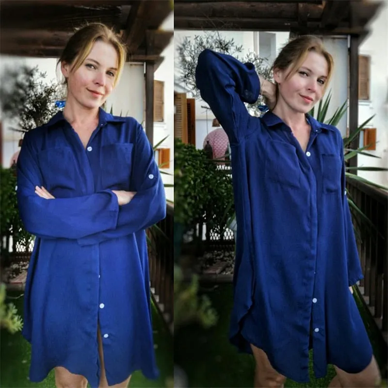 VenusFox New Beach Cover up robe Plage Pocket Swimsuit Cover up Sarong Beach Shirt Tops Bathing Suit Women Beachwear Pareo Tunic #Q469