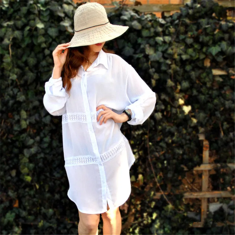 VenusFox New Beach Cover up robe Plage Pocket Swimsuit Cover up Sarong Beach Shirt Tops Bathing Suit Women Beachwear Pareo Tunic #Q469