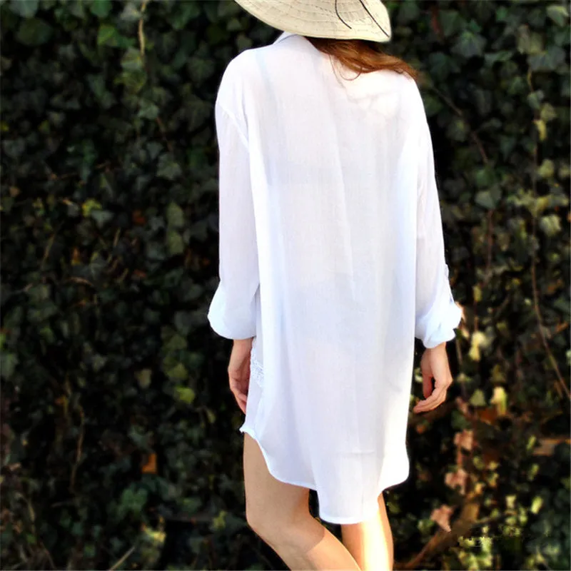 VenusFox New Beach Cover up robe Plage Pocket Swimsuit Cover up Sarong Beach Shirt Tops Bathing Suit Women Beachwear Pareo Tunic #Q469