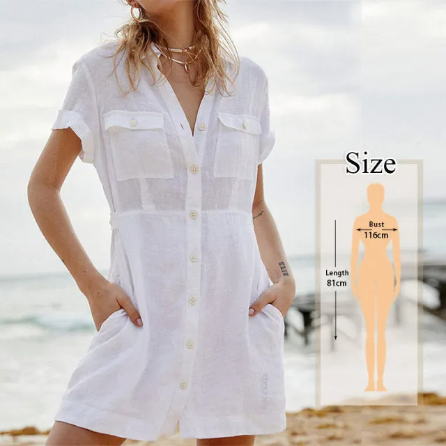 VenusFox New Beach Cover up robe Plage Pocket Swimsuit Cover up Sarong Beach Shirt Tops Bathing Suit Women Beachwear Pareo Tunic #Q469