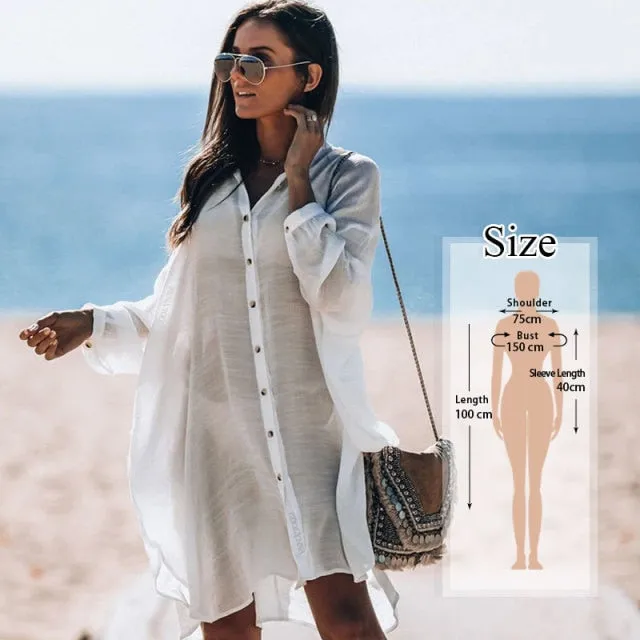 VenusFox New Beach Cover up robe Plage Pocket Swimsuit Cover up Sarong Beach Shirt Tops Bathing Suit Women Beachwear Pareo Tunic #Q469