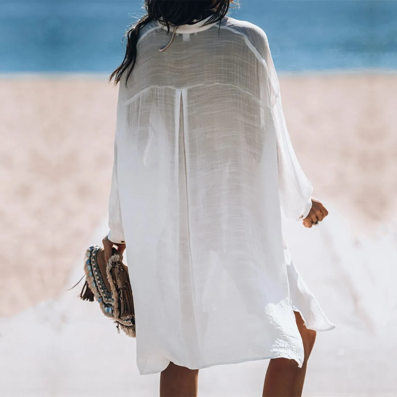 VenusFox New Beach Cover up robe Plage Pocket Swimsuit Cover up Sarong Beach Shirt Tops Bathing Suit Women Beachwear Pareo Tunic #Q469