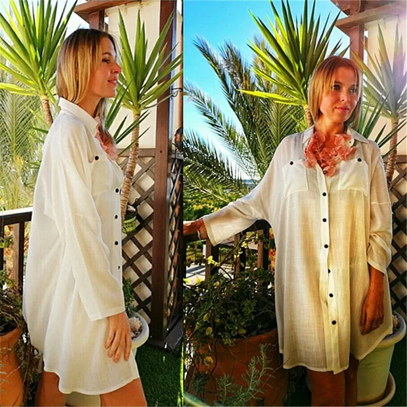 VenusFox New Beach Cover up robe Plage Pocket Swimsuit Cover up Sarong Beach Shirt Tops Bathing Suit Women Beachwear Pareo Tunic #Q469