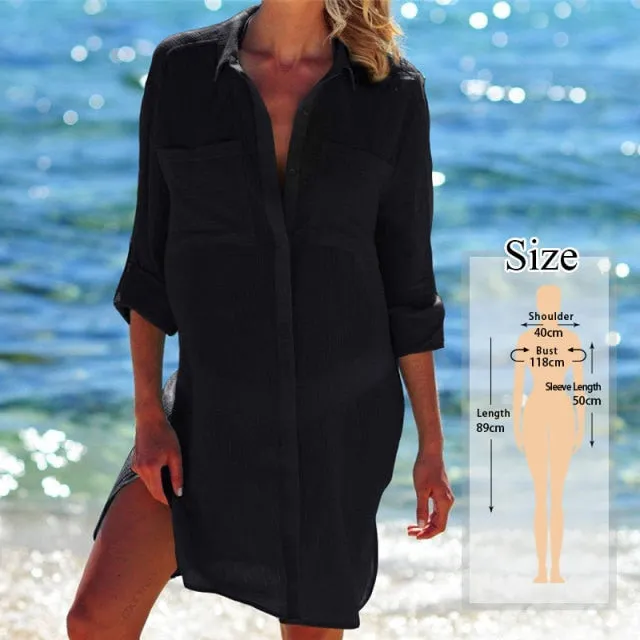 VenusFox New Beach Cover up robe Plage Pocket Swimsuit Cover up Sarong Beach Shirt Tops Bathing Suit Women Beachwear Pareo Tunic #Q469