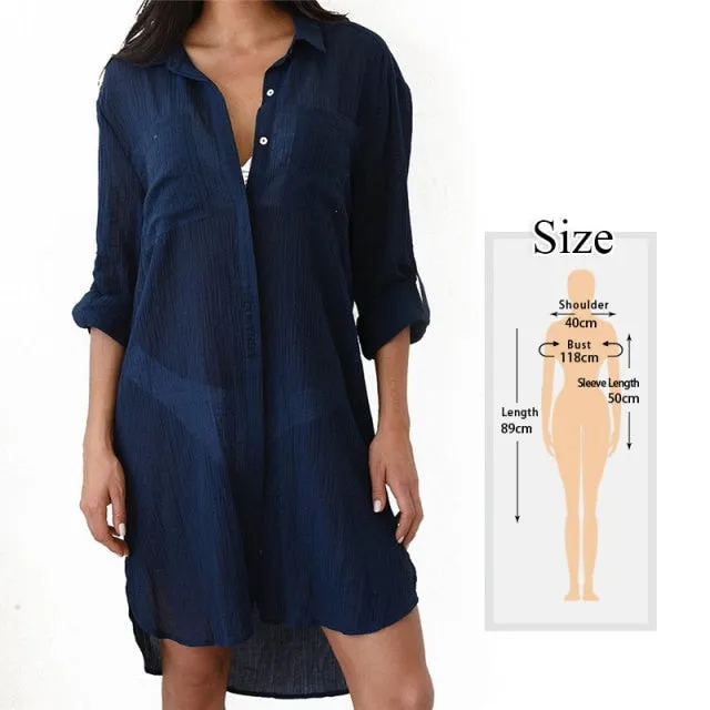 VenusFox New Beach Cover up robe Plage Pocket Swimsuit Cover up Sarong Beach Shirt Tops Bathing Suit Women Beachwear Pareo Tunic #Q469