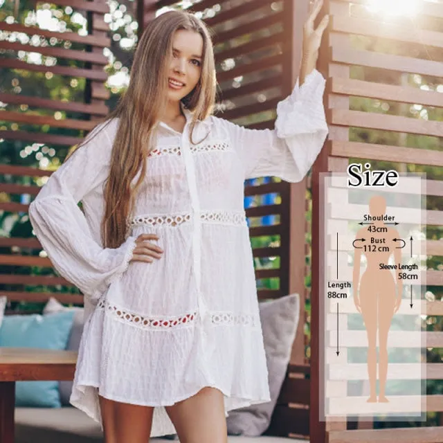VenusFox New Beach Cover up robe Plage Pocket Swimsuit Cover up Sarong Beach Shirt Tops Bathing Suit Women Beachwear Pareo Tunic #Q469