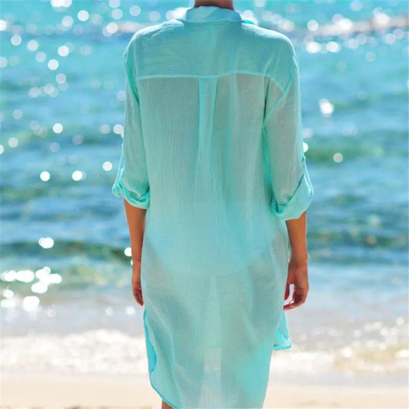 VenusFox New Beach Cover up robe Plage Pocket Swimsuit Cover up Sarong Beach Shirt Tops Bathing Suit Women Beachwear Pareo Tunic #Q469