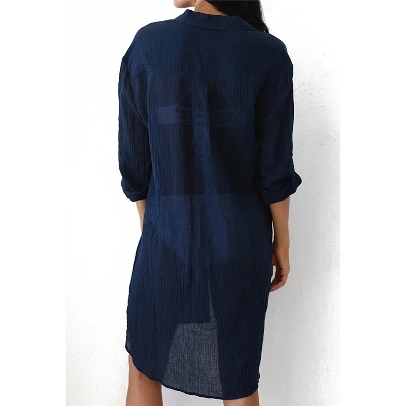 VenusFox New Beach Cover up robe Plage Pocket Swimsuit Cover up Sarong Beach Shirt Tops Bathing Suit Women Beachwear Pareo Tunic #Q469