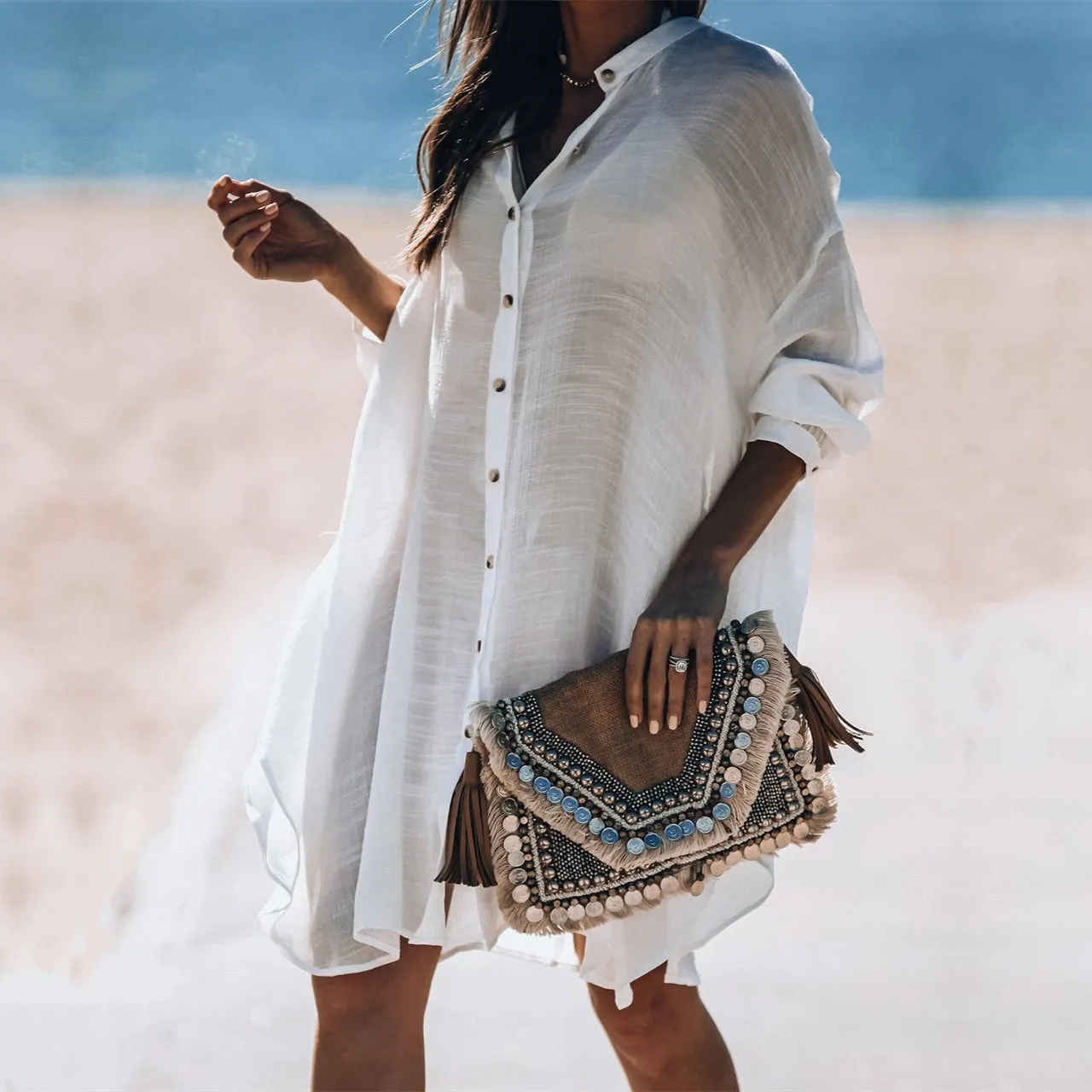 VenusFox New Beach Cover up robe Plage Pocket Swimsuit Cover up Sarong Beach Shirt Tops Bathing Suit Women Beachwear Pareo Tunic #Q469