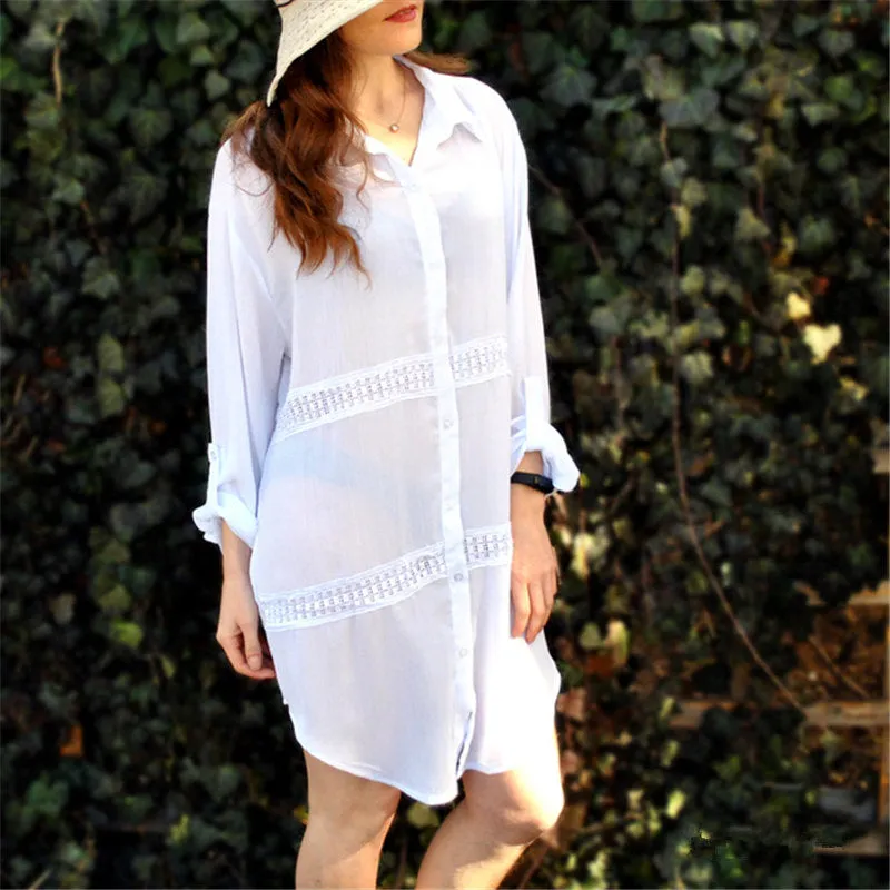 VenusFox New Beach Cover up robe Plage Pocket Swimsuit Cover up Sarong Beach Shirt Tops Bathing Suit Women Beachwear Pareo Tunic #Q469