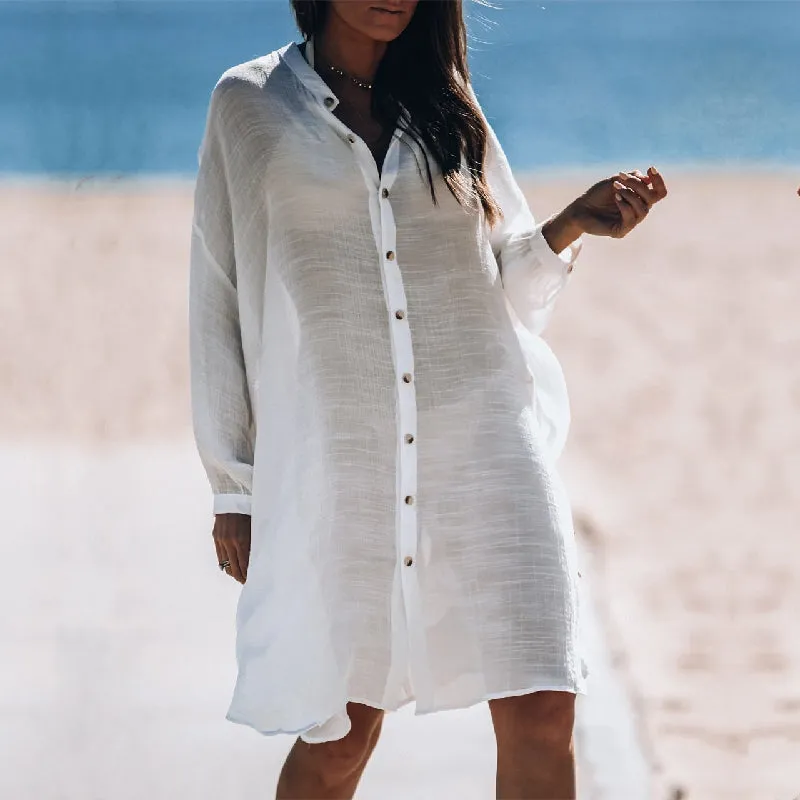 VenusFox New Beach Cover up robe Plage Pocket Swimsuit Cover up Sarong Beach Shirt Tops Bathing Suit Women Beachwear Pareo Tunic #Q469