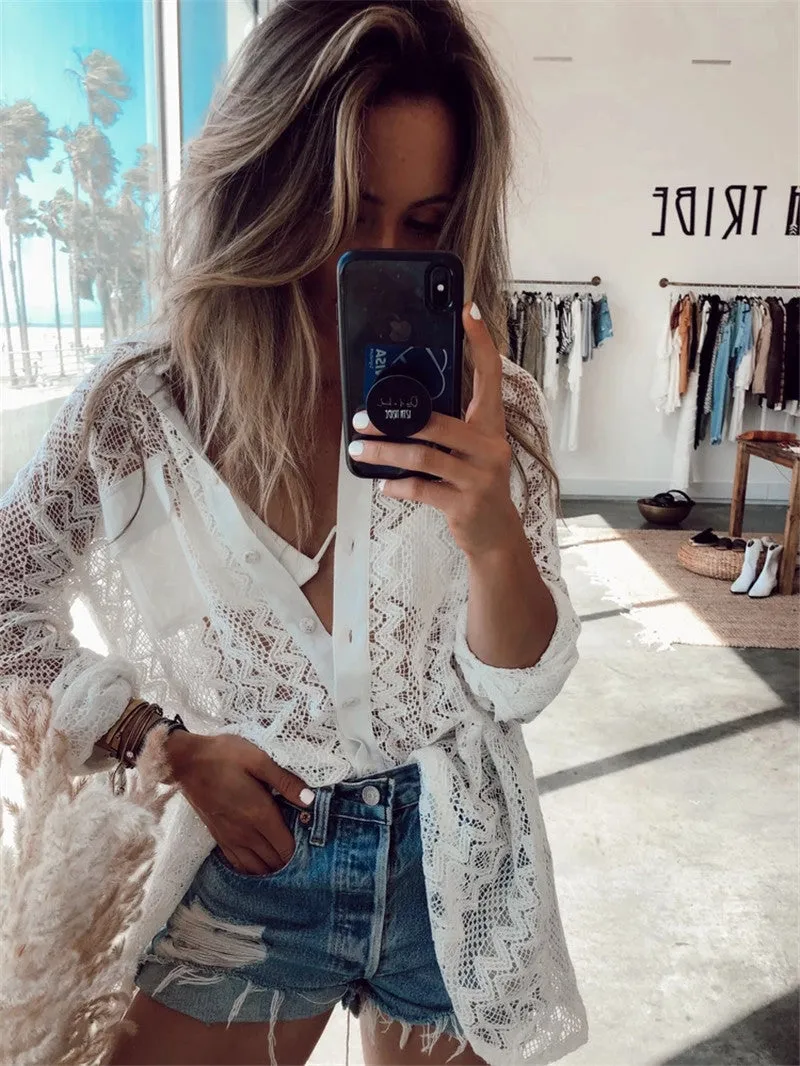 VenusFox New Beach Cover up robe Plage Pocket Swimsuit Cover up Sarong Beach Shirt Tops Bathing Suit Women Beachwear Pareo Tunic #Q469