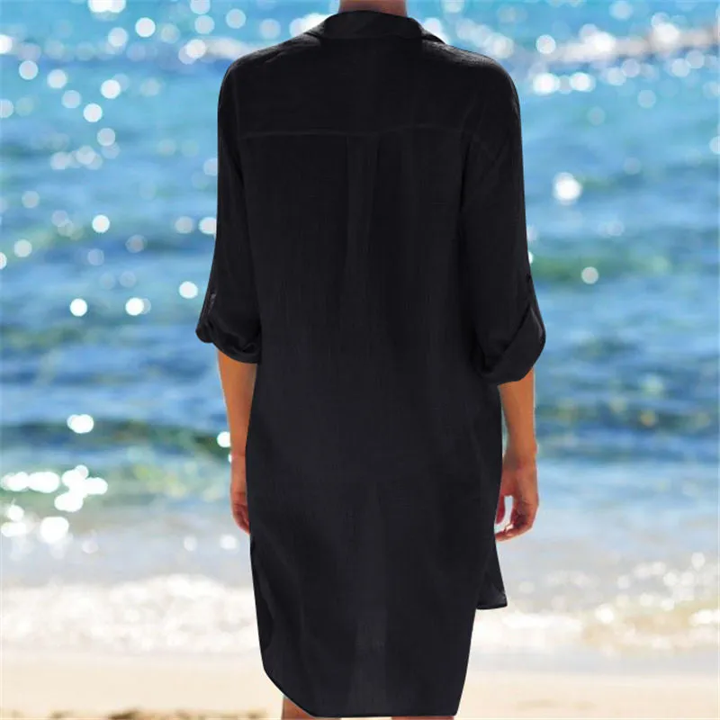 VenusFox New Beach Cover up robe Plage Pocket Swimsuit Cover up Sarong Beach Shirt Tops Bathing Suit Women Beachwear Pareo Tunic #Q469
