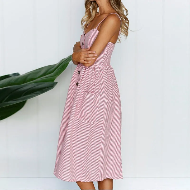 VenusFox Sleeveless Sexy Boho Midi Dress