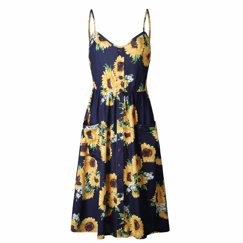 VenusFox Sleeveless Sexy Boho Midi Dress