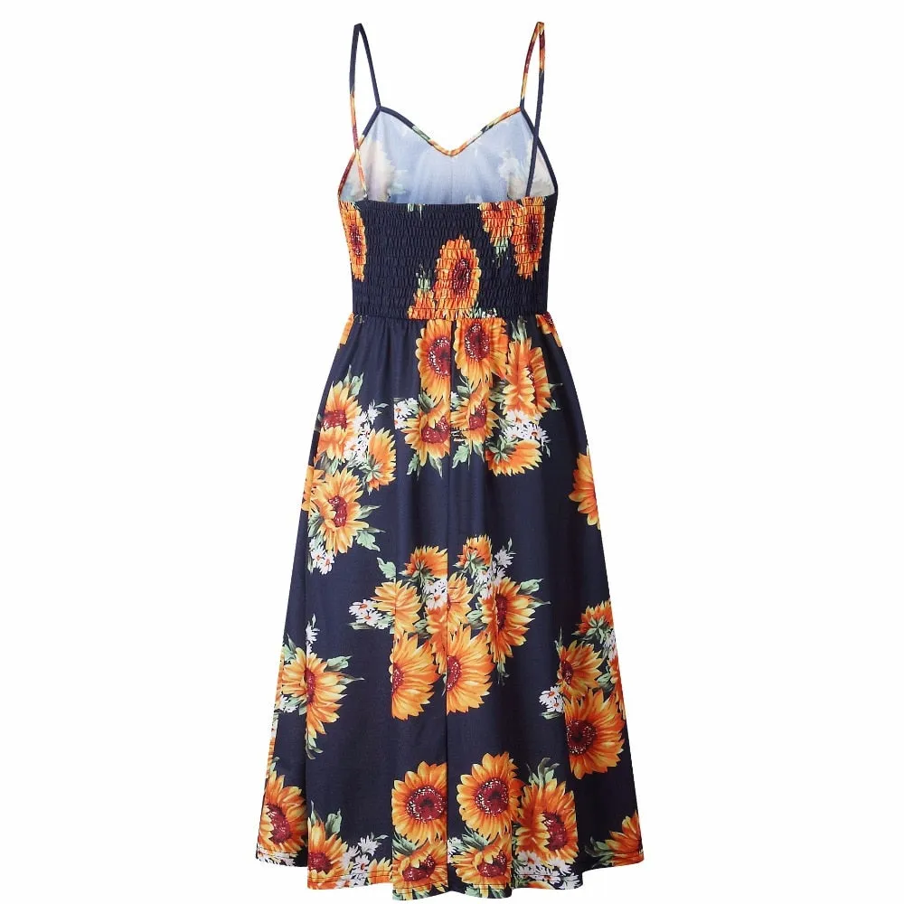 VenusFox Sleeveless Sexy Boho Midi Dress