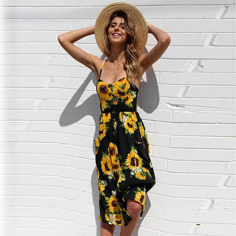 VenusFox Sleeveless Sexy Boho Midi Dress