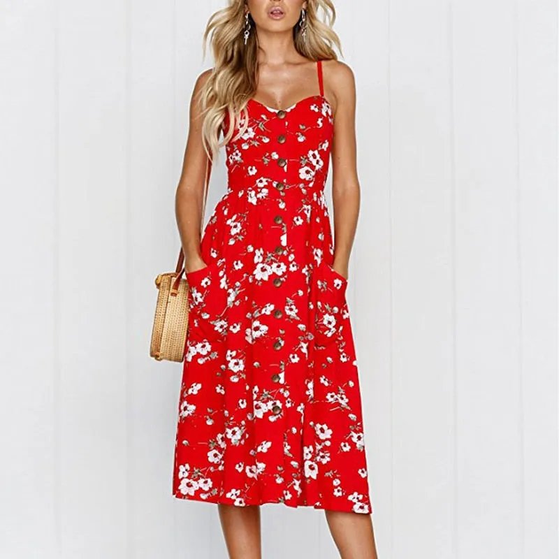 VenusFox Sleeveless Sexy Boho Midi Dress