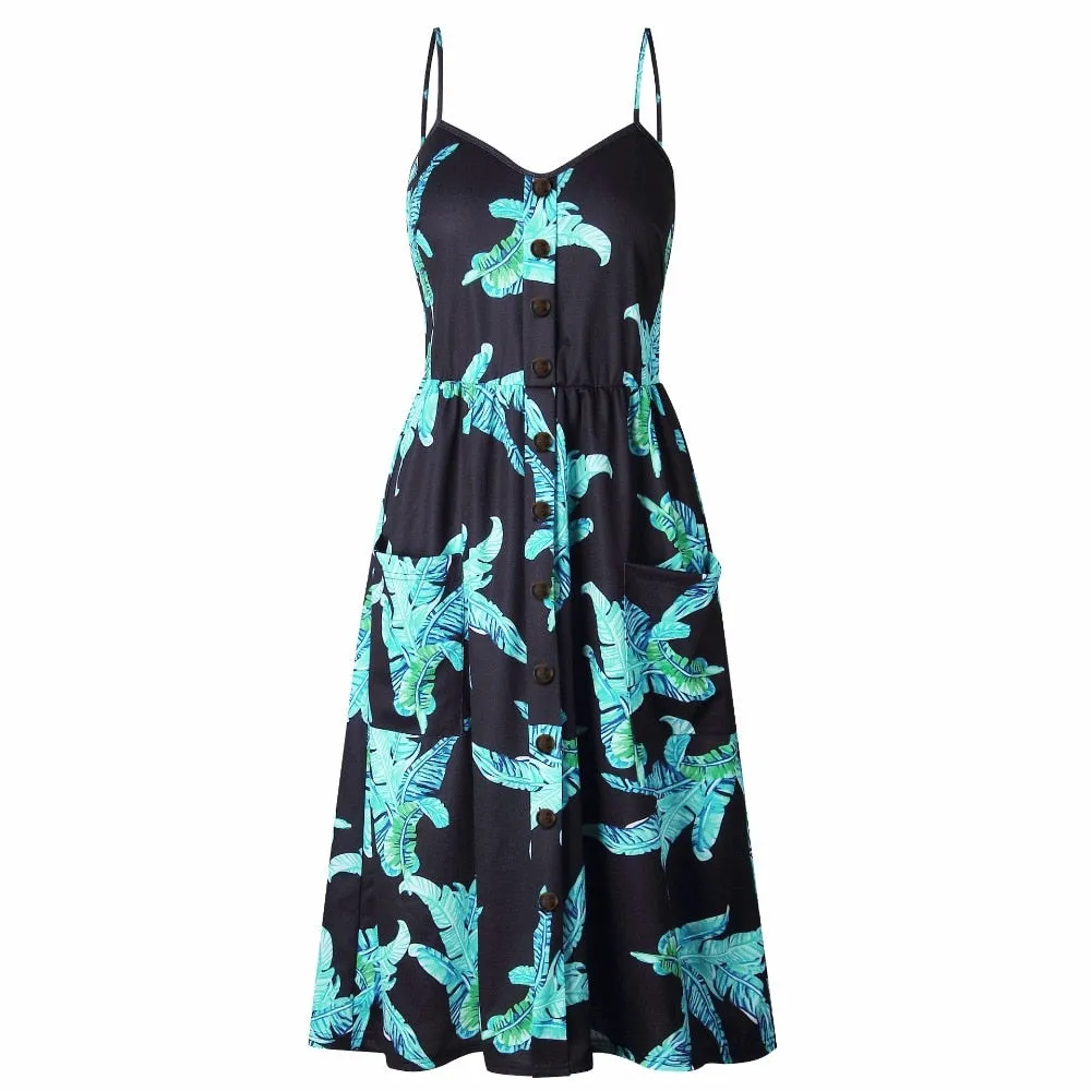 VenusFox Sleeveless Sexy Boho Midi Dress