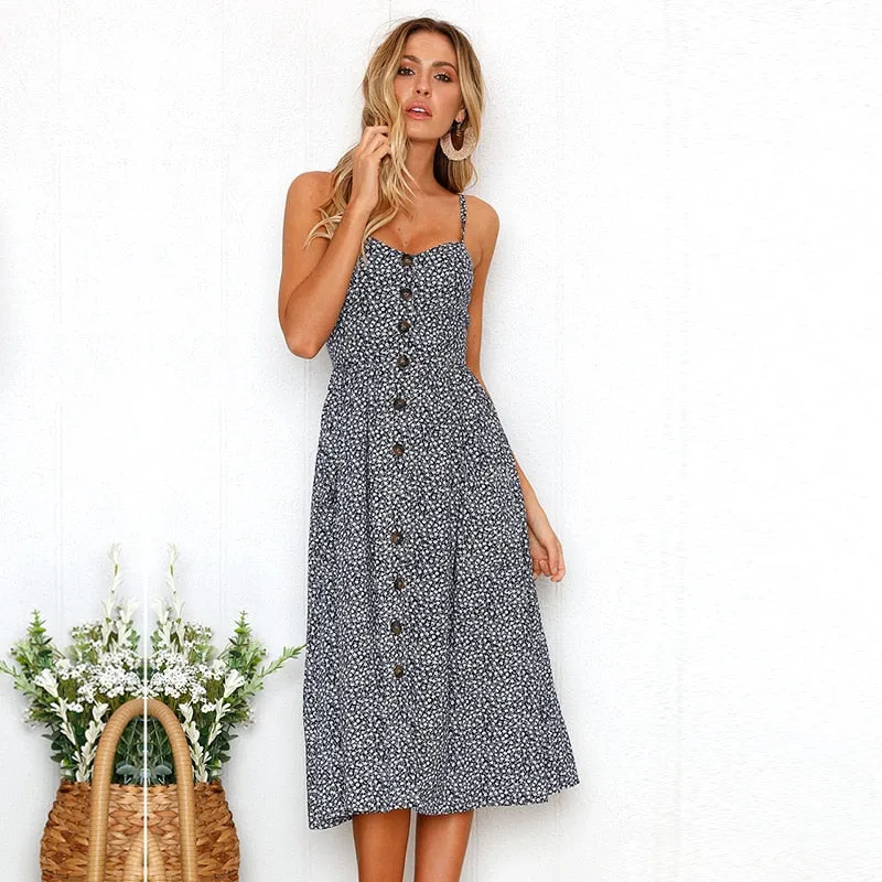VenusFox Sleeveless Sexy Boho Midi Dress
