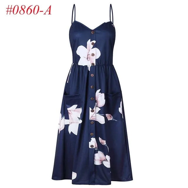 VenusFox Sleeveless Sexy Boho Midi Dress