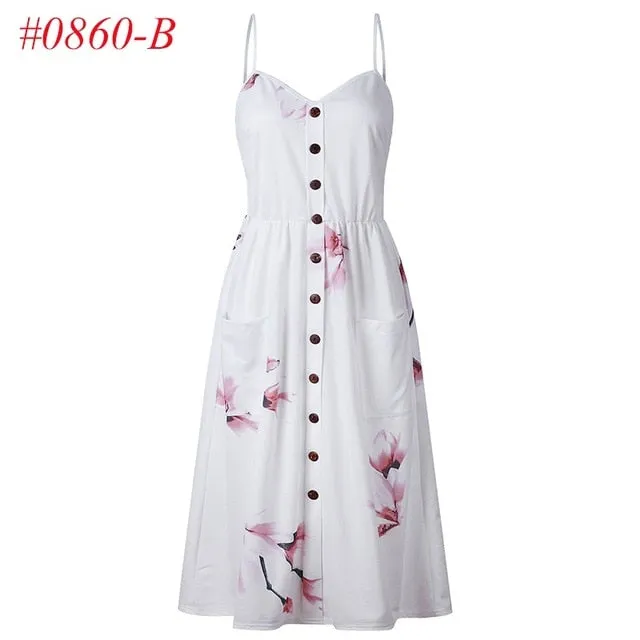 VenusFox Sleeveless Sexy Boho Midi Dress