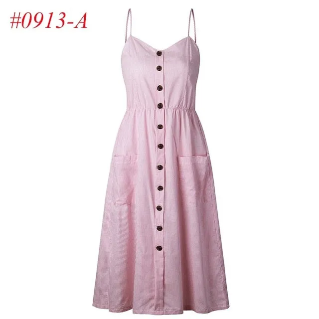 VenusFox Sleeveless Sexy Boho Midi Dress