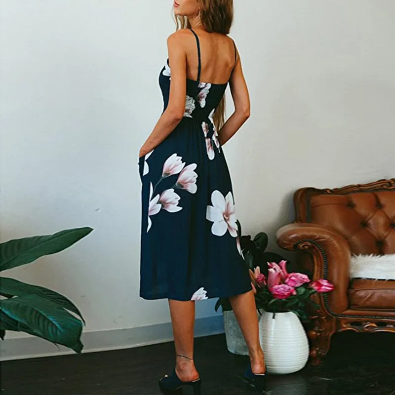 VenusFox Sleeveless Sexy Boho Midi Dress