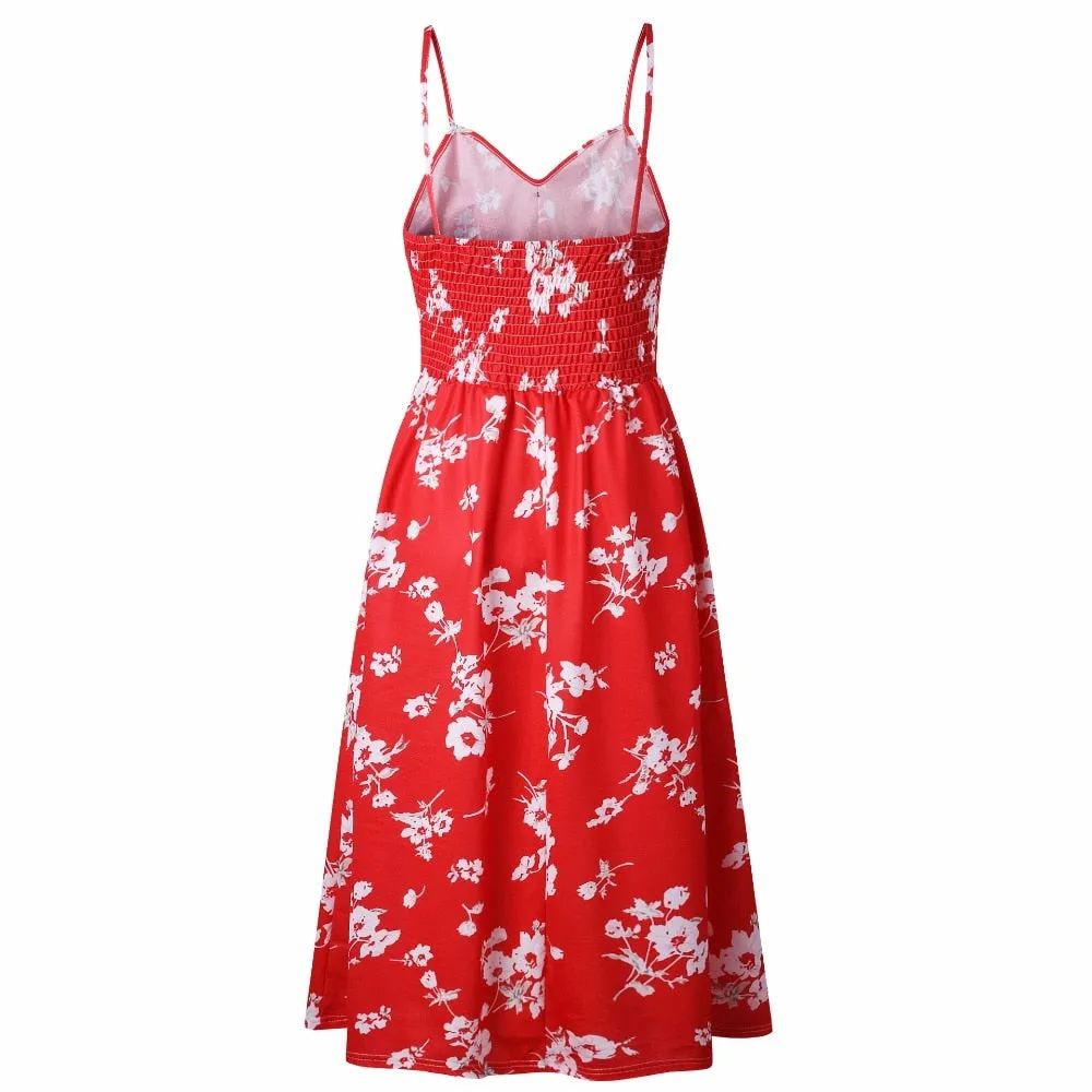 VenusFox Sleeveless Sexy Boho Midi Dress