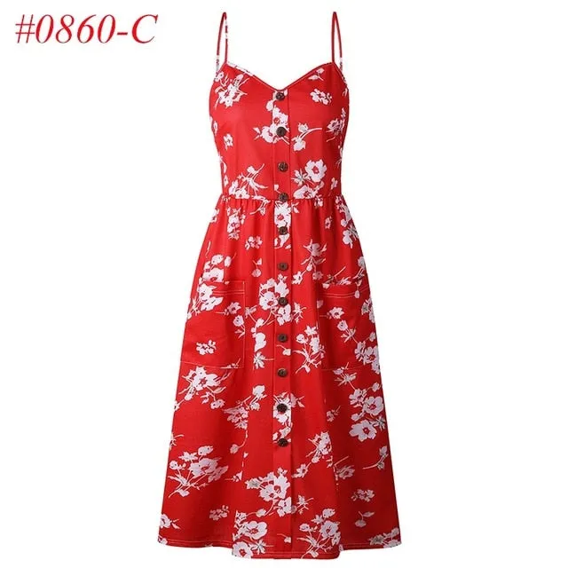 VenusFox Sleeveless Sexy Boho Midi Dress