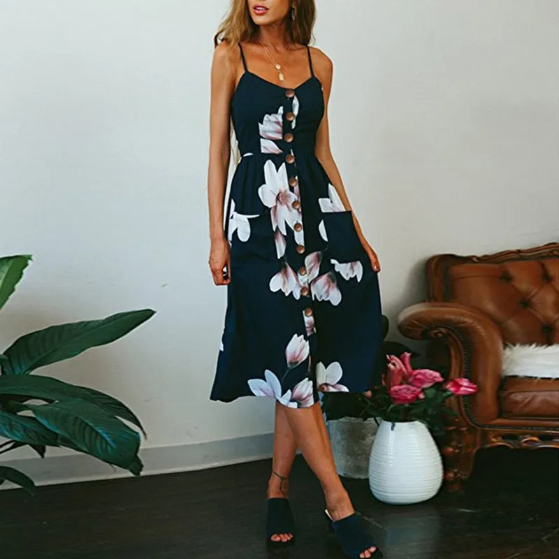 VenusFox Sleeveless Sexy Boho Midi Dress