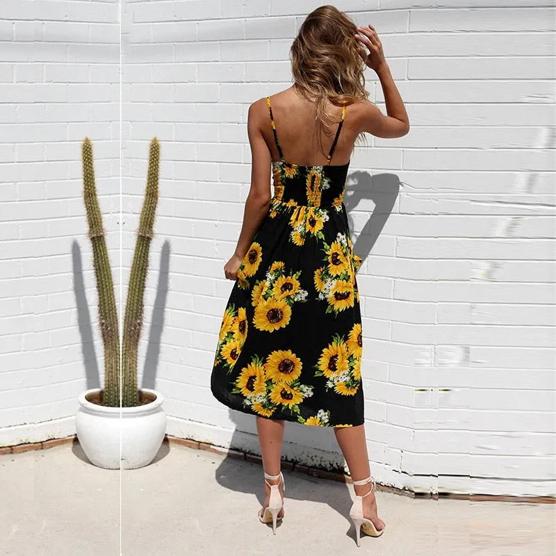 VenusFox Sleeveless Sexy Boho Midi Dress