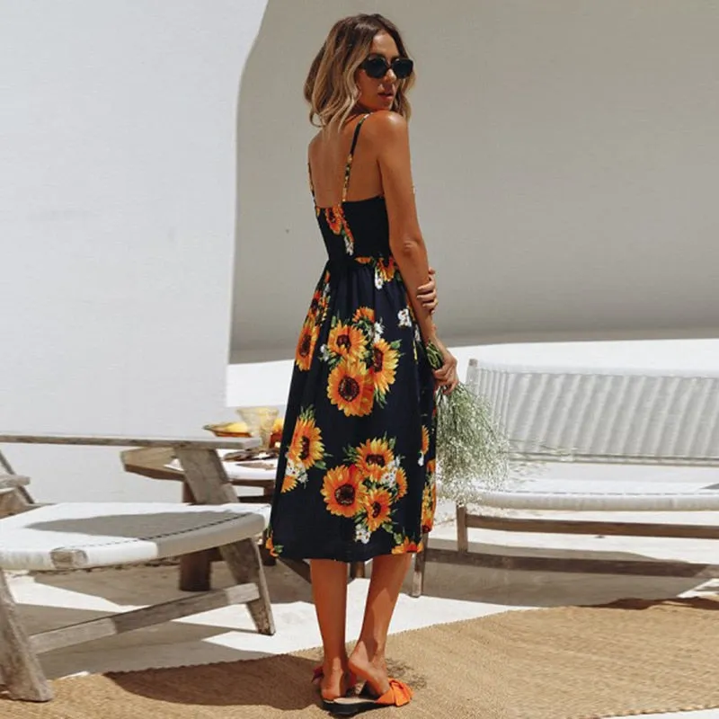 VenusFox Sleeveless Sexy Boho Midi Dress