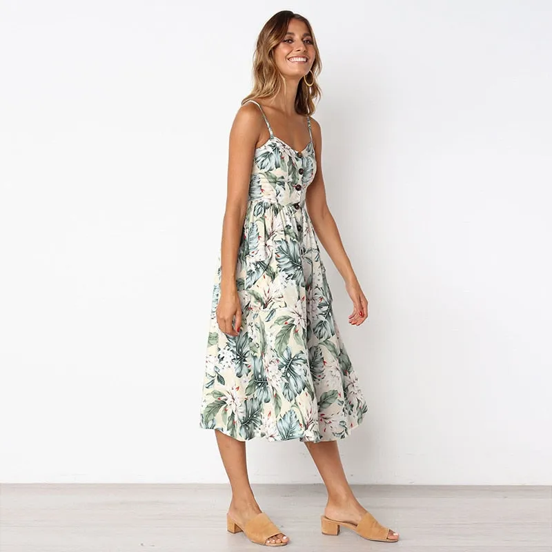 VenusFox Sleeveless Sexy Boho Midi Dress