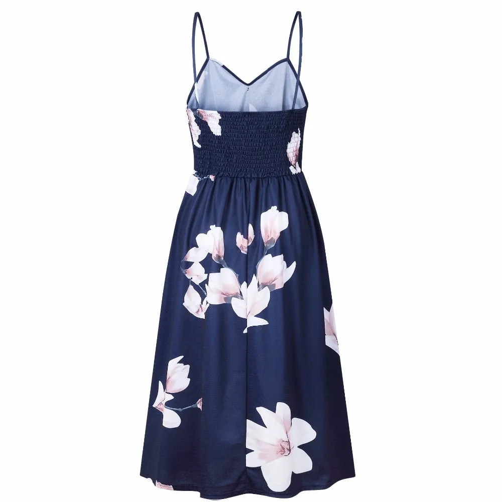 VenusFox Sleeveless Sexy Boho Midi Dress