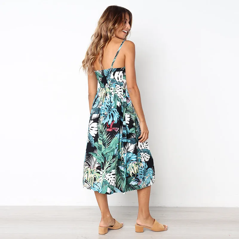 VenusFox Sleeveless Sexy Boho Midi Dress