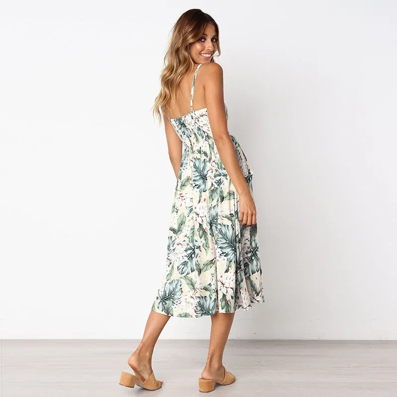 VenusFox Sleeveless Sexy Boho Midi Dress