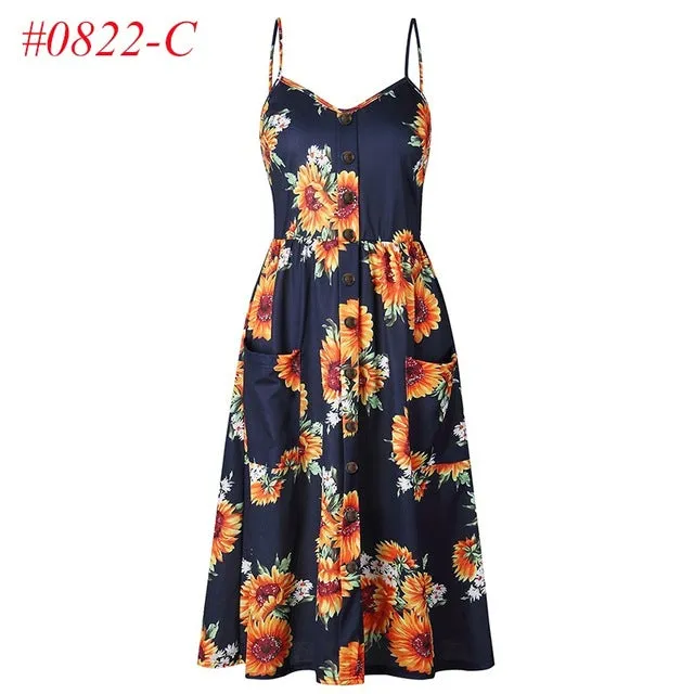 VenusFox Sleeveless Sexy Boho Midi Dress