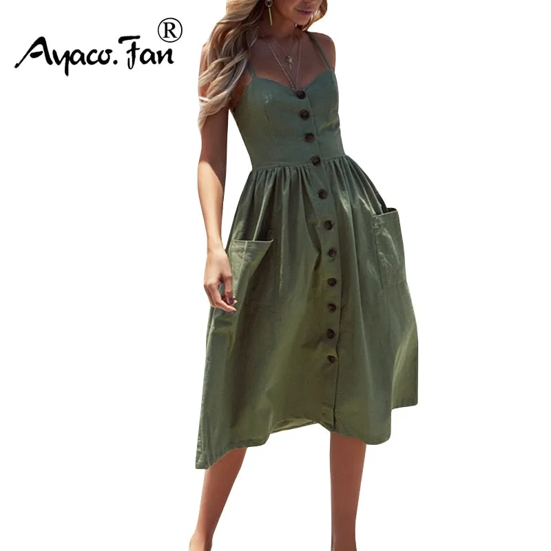 VenusFox Sleeveless Sexy Boho Midi Dress