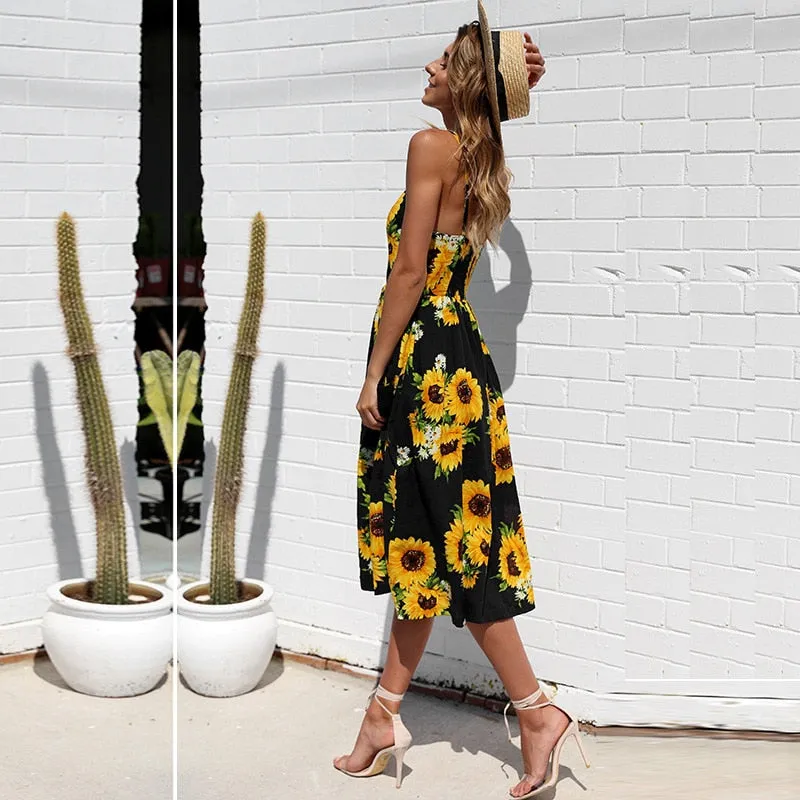 VenusFox Sleeveless Sexy Boho Midi Dress