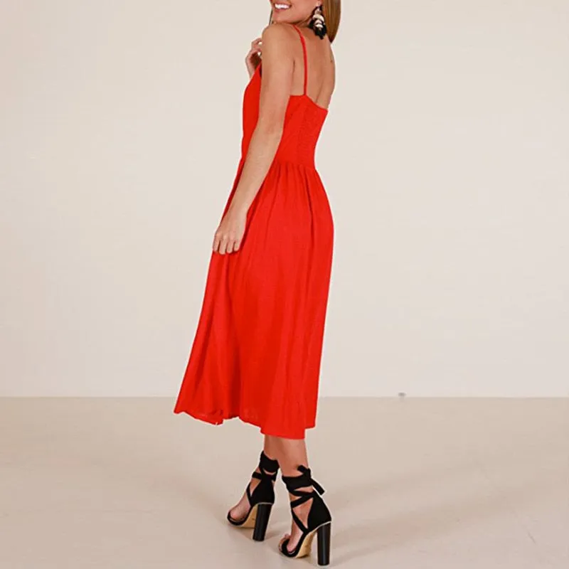 VenusFox Sleeveless Sexy Boho Midi Dress